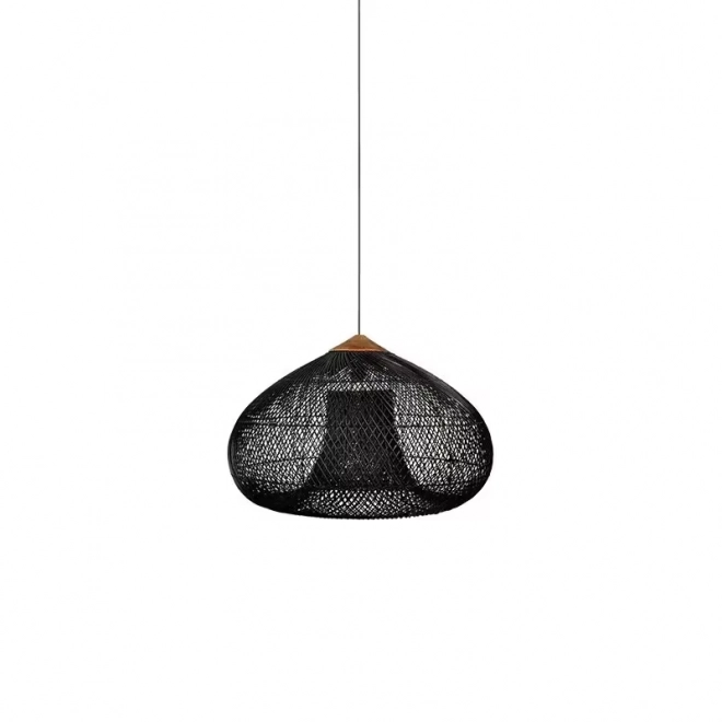 Loftophængt lampe af naturflet - 40 cm - sort