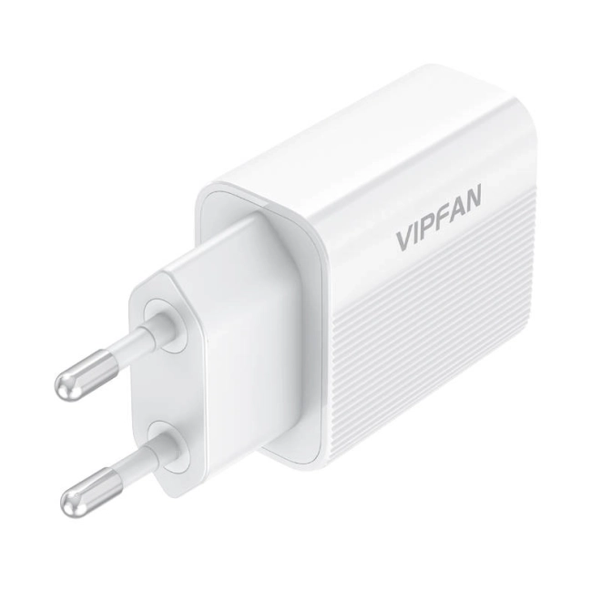 Vægoplader VFAN E01, 1x USB, 2,4 A (hvid)