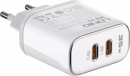 LDNIO 35 W vægoplader med to USB‑C til iPhone + USB‑C – Lightning‑kabel