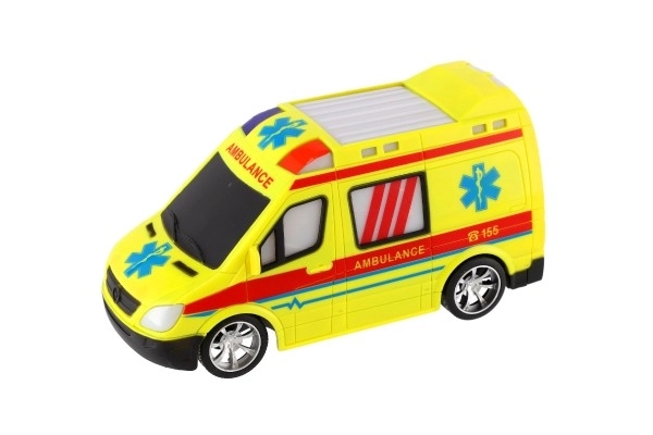 Auto RC ambulance plast 20cm fjernbetjening 27MHz på batterier med lys i kassen 28x13x11cm