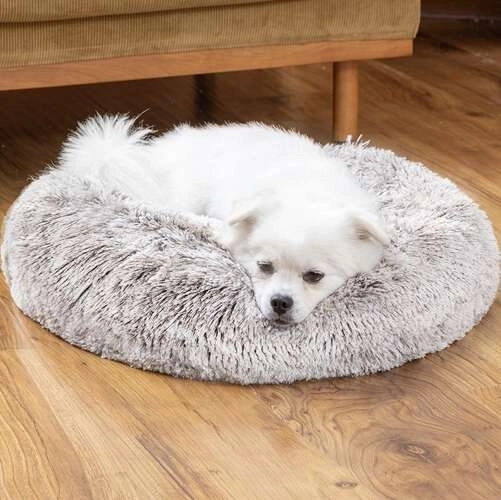 Grå, lodden hundekurv - 60 cm