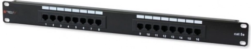 Patchpanel 1U UTP 16×RJ45 Cat.5e – sort