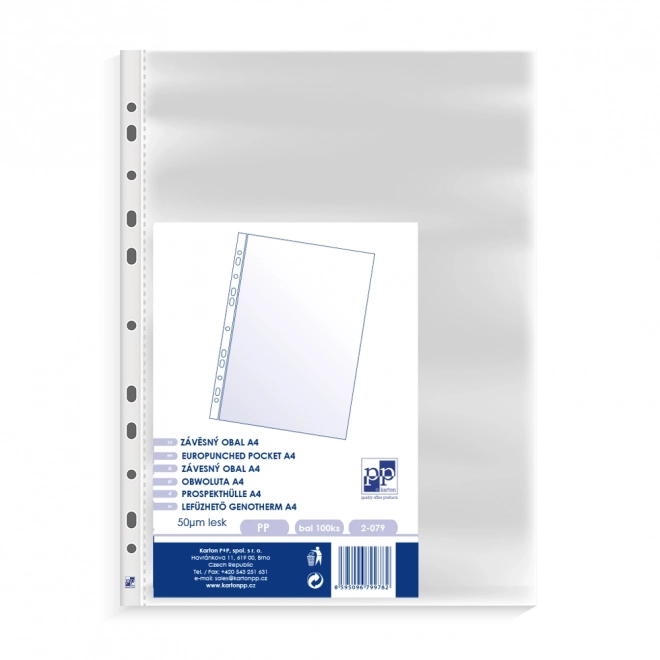 Euroomslag A4 i polypropylen, blank, 45 mikron