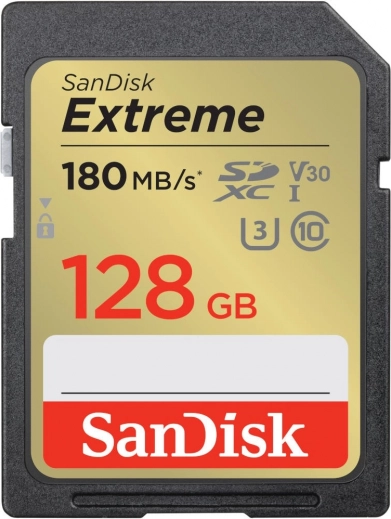 SanDisk Extreme SDXC hukommelseskort 128 GB UHS‑I U3 V30 180/90 MB/s
