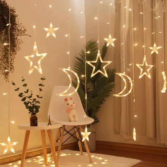 LED varm hvid gardin med stjerner og måner - 2,5 m, 138 LED