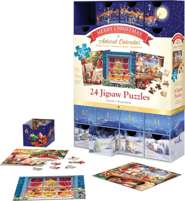 Adventskalender med puslespil Eurographics 24 x 50 stykker – Glædelig Jul