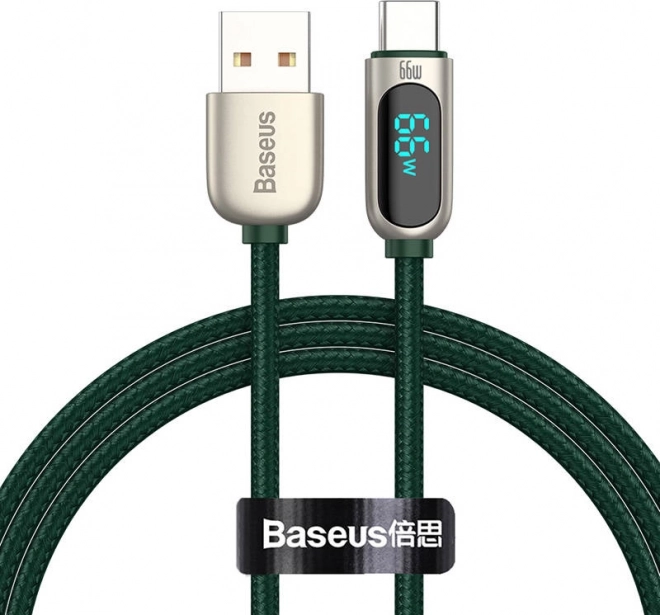 Baseus USB til USB‑C-kabel med display 66 W, 1 m, grøn