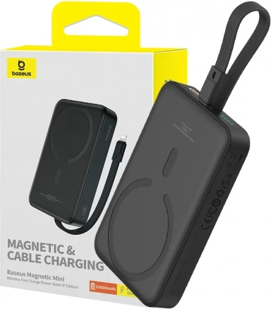 Baseus magnetisk powerbank 10000 mAh med MagSafe og hurtig opladning 20 W (sort)
