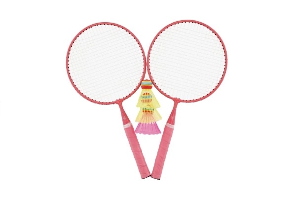 Badmintonsæt børn metal/plastik 2 ketchere + 3 bolde 2 farver i net 23x45x6cm