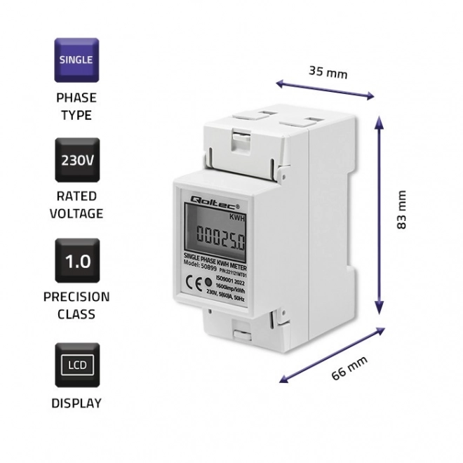 Enfase Elektronisk Elektricitetsmåler | DIN-skinne | 230V | LCD | 2P