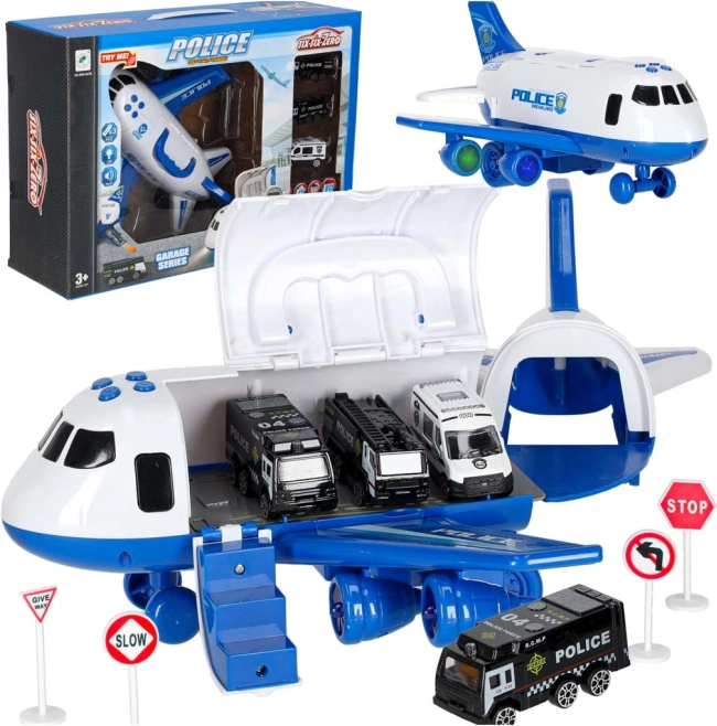 Flytransporter og 3 politibiler