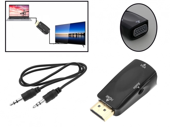 Konverter fra HDMI til VGA med lydudgang