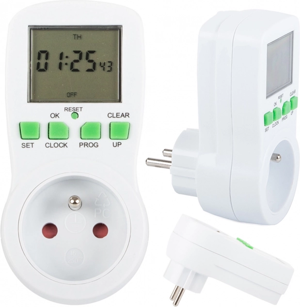 Digitalt stikkontakt-timer med LCD-display