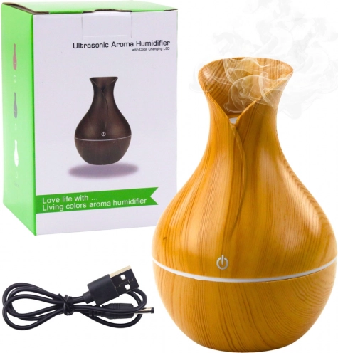 Ultralyd aromadiffuser og luftfugter med trælook 130 ml