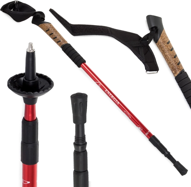 Kork vandrestav til Nordic Walking med anti-chock-system, rød