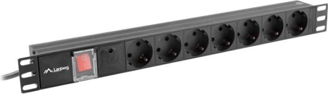 PDU 19" rackmonteret strømskinne 1U 10A 7x SCHUKO 2 m sort C14