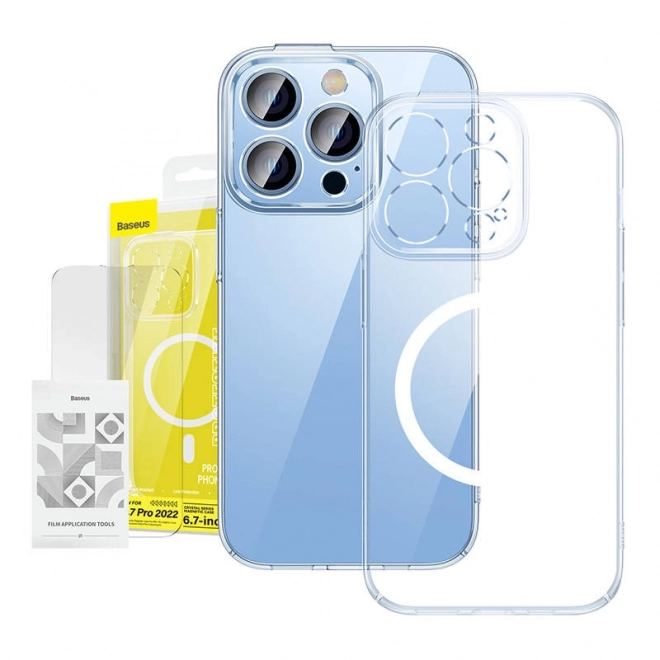 Baseus Krystalklart gennemsigtigt magnetisk etui og hærdet glas til iPhone 14 Pro Max