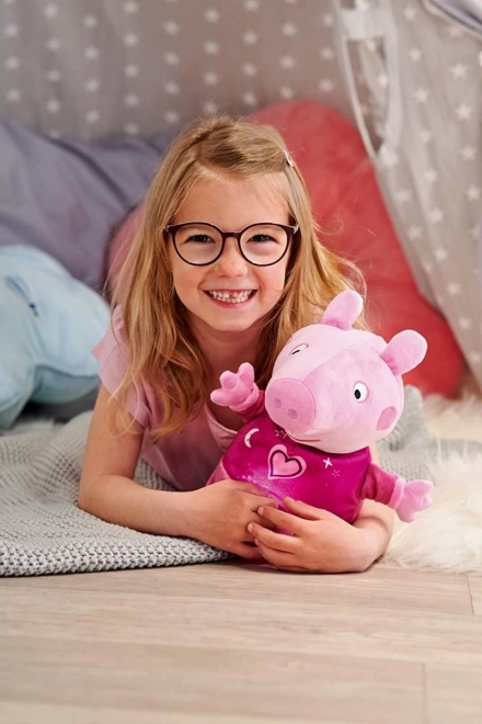 Peppa Pig 2-i-1 plys godnatursklud, med musik + lys, lyserød, 25 cm