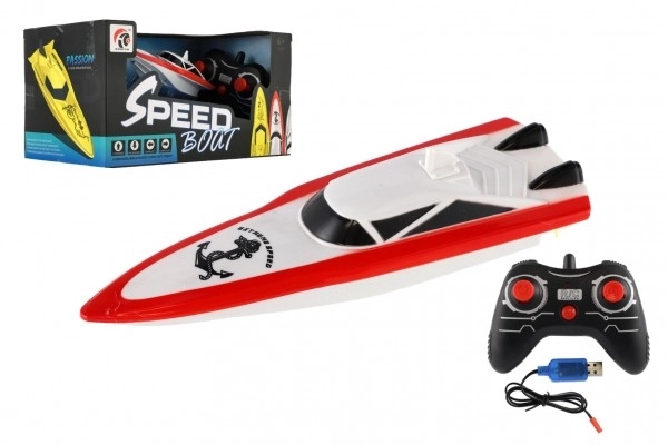 Motorbåd/skib til vand RC plast 19 cm på batterier + opladningspakke + USB 2,4 GHz i kasse 26x13x15cm