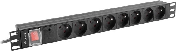 Lanberg rack PDU-liste 19" 1U, 8 stik type E, 16 A, sort