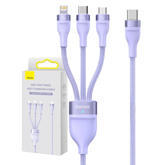 Multifunktionel opladerkabel Baseus med USB-C, Micro USB og Lightning stik, 100W, 1,5 m