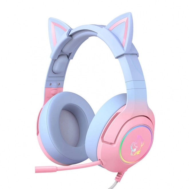 Gaming-headset lyserød-blå med katteører