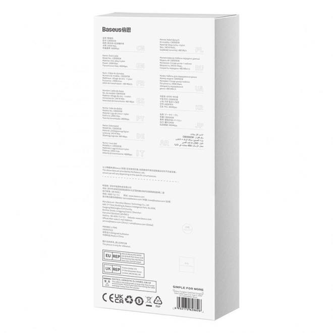 Datakabel Baseus Tungsten Gold USB-C til USB-C 240W 2m sort