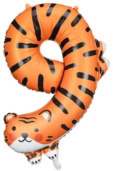 Foliebursdagsballon nummer 9 - Tiger 64 x 87 cm