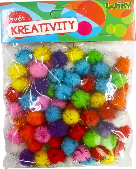 Pompon glitter 15 mm, 80 stk