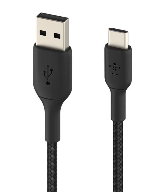 Flettet kabel USB-C til USB-A 2m sort