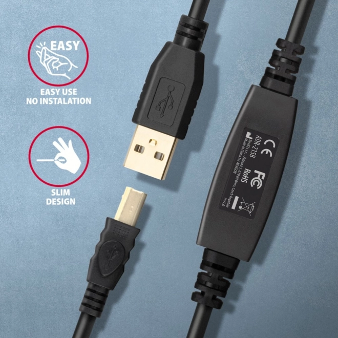 ADR-215B USB 2.0 A-M -> B-M aktivt forbindelseskabel/forstærker 15 m