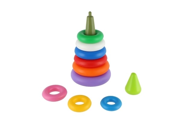 Stabelpyramide med ringe plast 2 farver i net 15x31cm 12m+