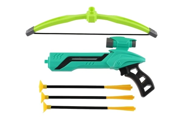 Pistol/kastearmbue med bue og sugekopper plastik 25cm + pile 3stk i æske 36x21x5cm