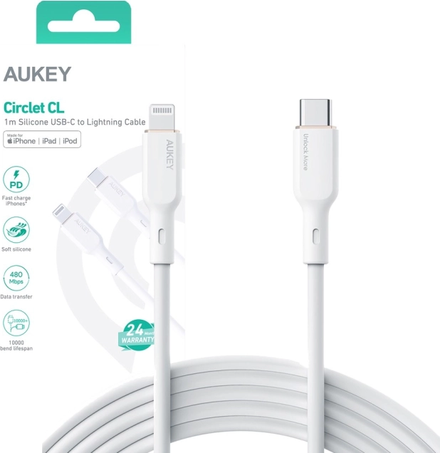 CB-SCL2 Hvid silikonekabel Lightning-USB C | USB Power Delivery USB-PD | 1,8 m | 27 W | 3A | MFi Apple