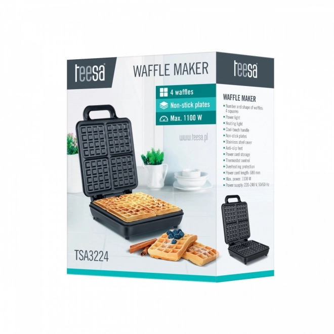 Vaffeljern 4 vafler 1100W teflonbelagt