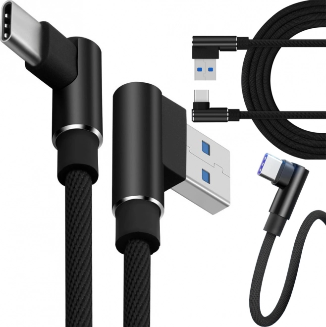 Vinkel USB-C-kabel 1 m – hurtigopladning, flettet, USB-A til USB-C