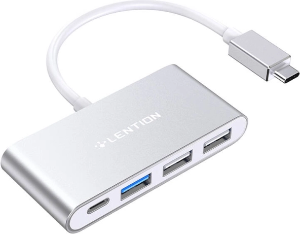 Lention 4-i-1 USB-C til USB 3.0 og USB 2.0 splitter, sølv