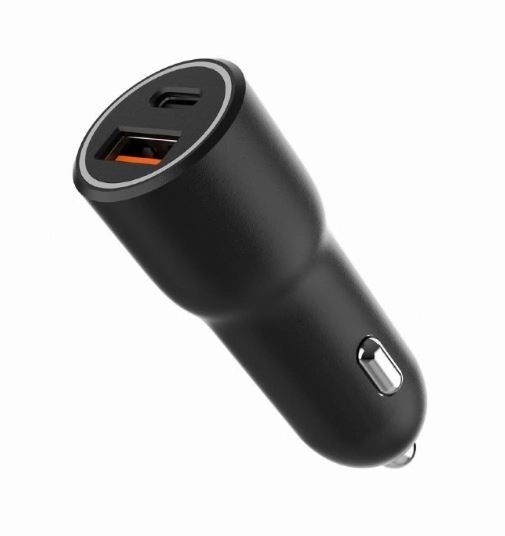Hurtig sort USB-A/USB-C biloplader 38W PD