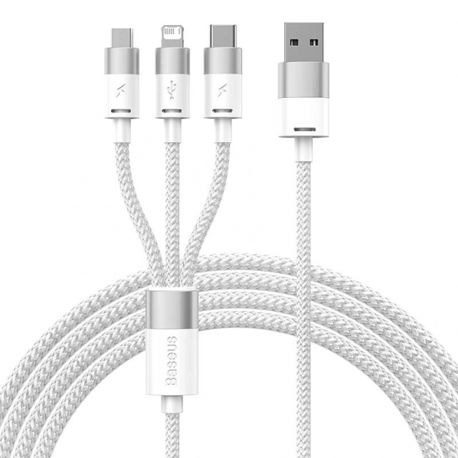 Kabel 3-i-1 USB Baseus StarSpeed serie, USB-C + micro + Lightning 3,5A, 1,2 m (hvid)