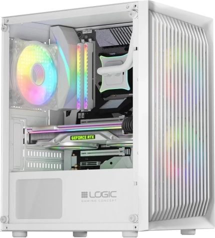 Hvid computercase LOGIC Atos ARGB mini med USB 3.0