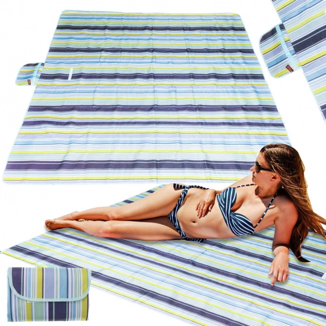 Strandpicnictæppe 200x200cm blå
