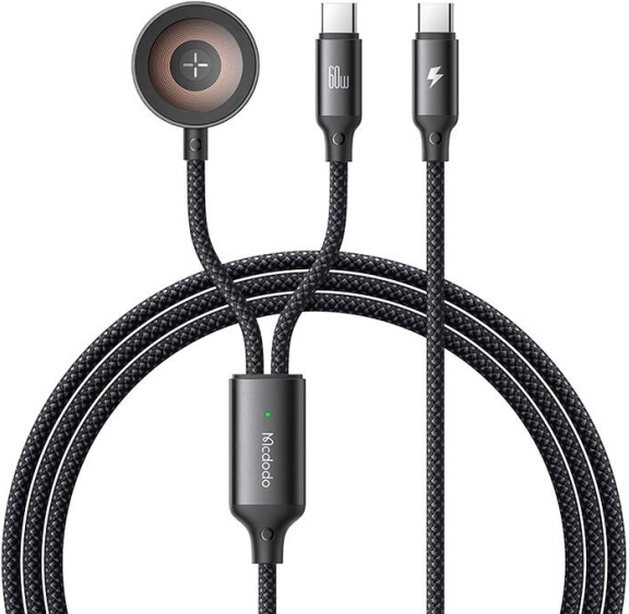 Mcdodo 2-i-1 USB-C kabel og oplader til Apple Watch, 60W, 1,2 m