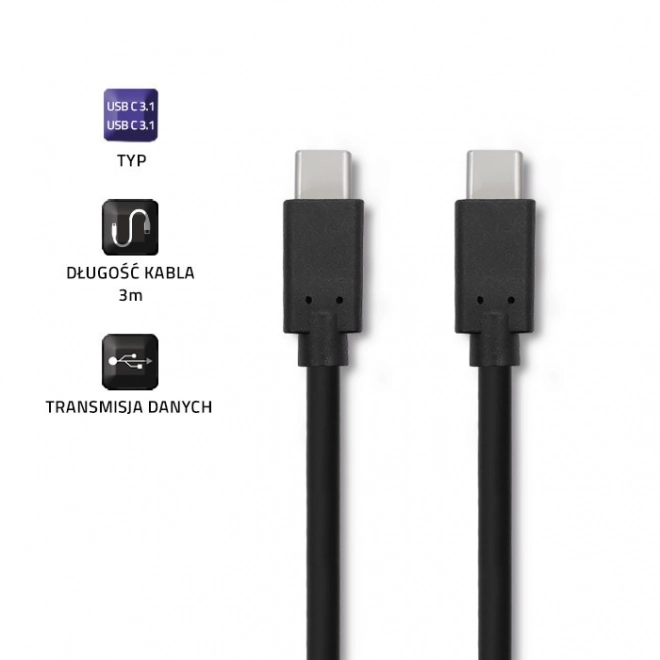 USB-C til USB-C kabel til dataoverførsel og opladning, 3m, sort