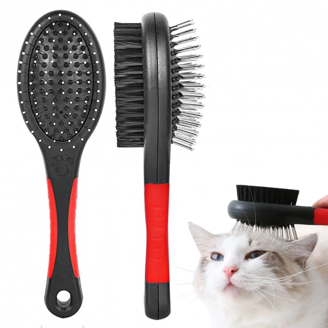 Dobbeltsidet pelsbørste til hunde og katte med massageknopper