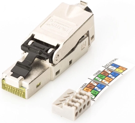 Modulær RJ45-stik DIGITUS kat. 6A, PoE+, 10GbE, STP, afskærmet, metal, værktøjsfri