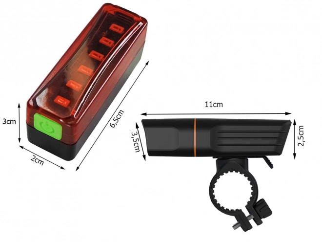 Sæt med for- og baglys til cykel med USB-opladning