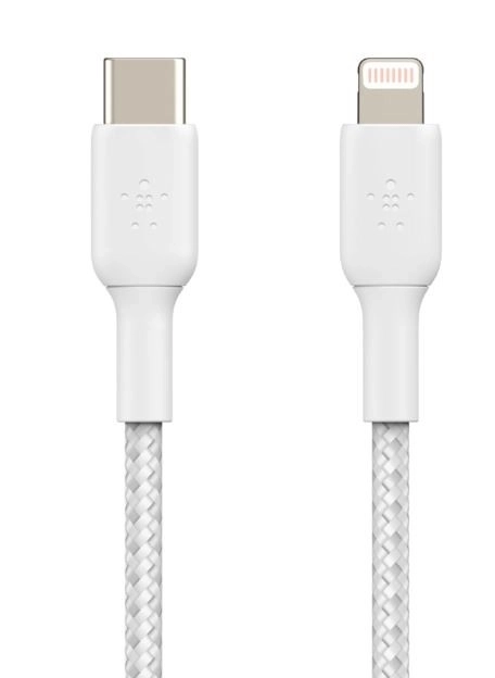 Flettet kabel USB-C til Lightning 1m hvid