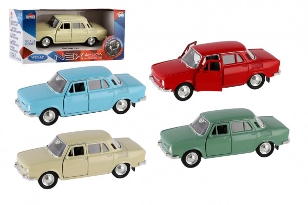 Auto Welly Škoda 100 metal/plast 11cm 1:34 med fri drift mulighed 4 farver 15x7x7cm