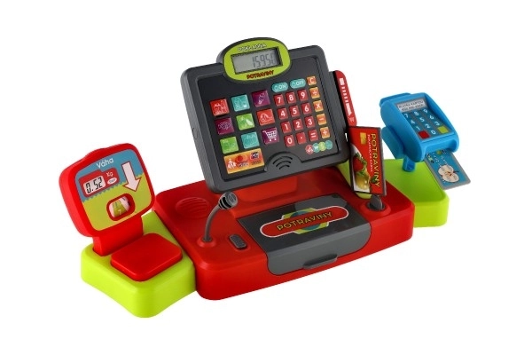Stor digital plastik-kasseapparat med lyd og lys i kasse 48x25x18cm