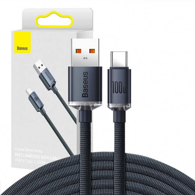 Baseus Crystal Shine kabel USB–USB‑C 100 W 2 m – sort